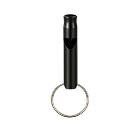 1pc Aluminum Whistle With Keychain; Sturdy Lightweight Whistle; For Signal Alarm; Outdoor Camping; Hiking Accessories (Color: black)