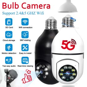 5G Wifi E27 Bulb Surveillance Camera Night Vision Full Color Automatic Human Tracking 4X Digital Zoom Video Security Monitor Cam (Sensor Size: White Camera 128G, Ships From: China)