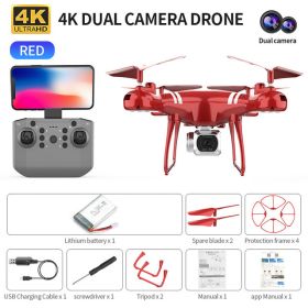 RC Drone Double 4K Wifi FPV HD Camera KY101 Drone Altitude Hold Gesture Mode Long Flying time RC Quadcopter Drone Toys For Boy (Color: Red 4K MAX 1B)