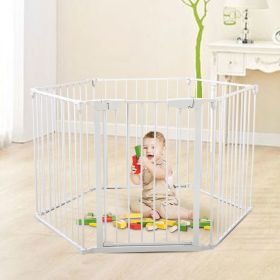 Metal Baby Playpen Fireplace Safety Fence;  Extra Wide Barrier Gate for Indoor Baby/Pet /Christmas Tree XH (Color: white-6 pieces)