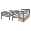 Stairway Twin-Over-Twin Bunk Bed with Three Drawers for Bedroom, Dorm - Gray