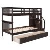 Stairway Twin-Over-Twin Bunk Bed with Three Drawers for Bedroom, Dorm - Gray