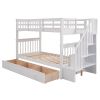 Stairway Twin-Over-Twin Bunk Bed with Three Drawers for Bedroom, Dorm - Gray