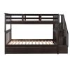 Stairway Twin-Over-Twin Bunk Bed with Three Drawers for Bedroom, Dorm - Gray