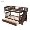 Stairway Twin-Over-Twin Bunk Bed with Three Drawers for Bedroom, Dorm - Gray