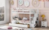 Stairway Twin-Over-Twin Bunk Bed with Three Drawers for Bedroom, Dorm - Gray